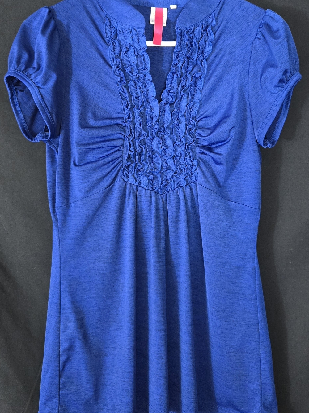 Ruffled V-Neck Short Sleeve Tunic in Cobalt Blue#708